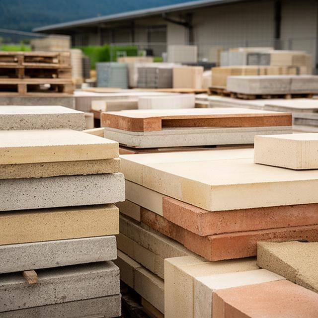 Ordentlich gestapelte Betonsteine und Baustoffe auf dem Werkplatz in Belp bei Bern