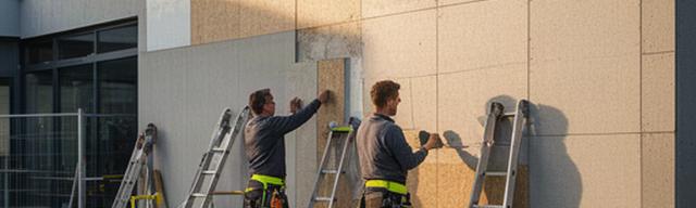 Sanierung eines Betriebsgebäudes in Thun mit Bauarbeitern an einer neuen Aussenwand
